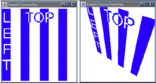 Figura 7-5, Escena Renderizada por los programas SimpleTextureApp (izq.) y SimpleTextureSpinApp (der.).
