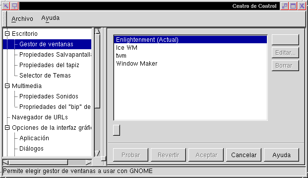 Figura 2: Centro de Control de GNOME