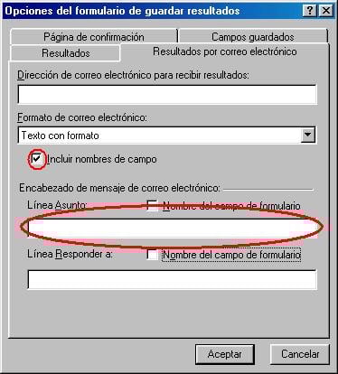 Opciones del formulario