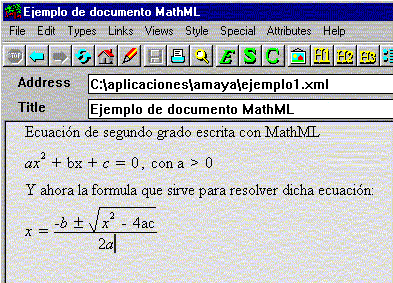 Documento Mathml en el Browser Amaya