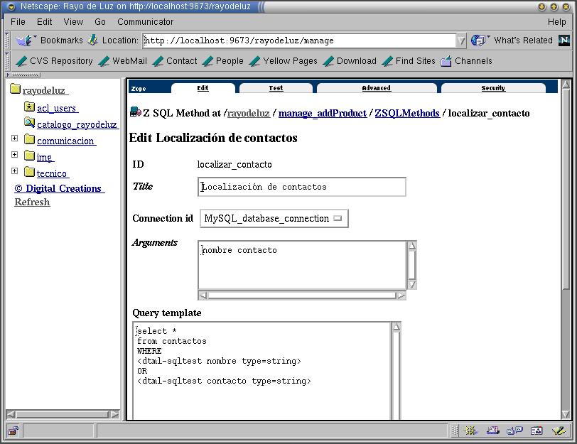 Formulario para la bsqueda de contactos