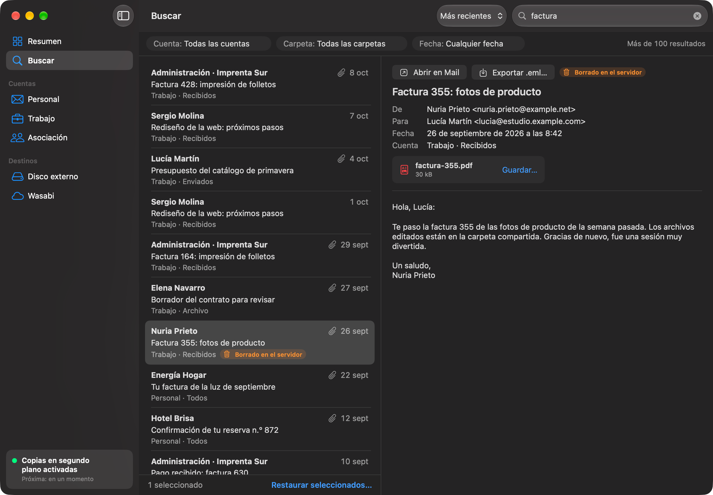 Arca Mail Backup: búsqueda en todas las cuentas